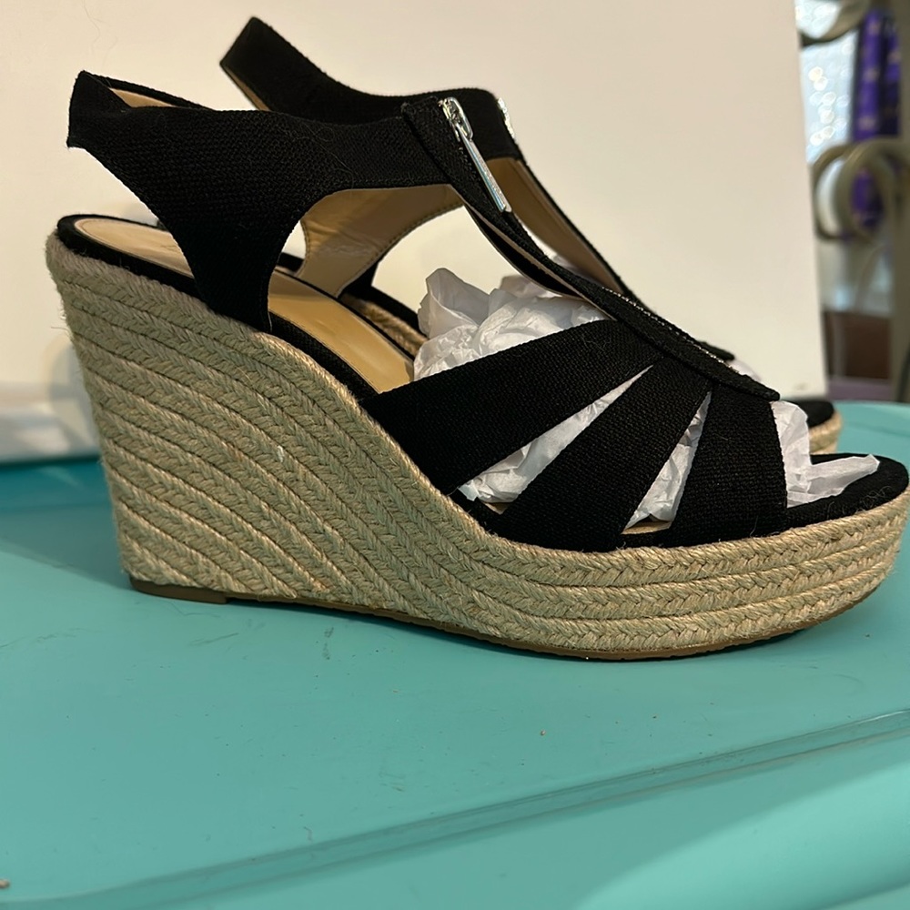 Michael Kors zip canvas espadrille wedge with platform. Size 10.